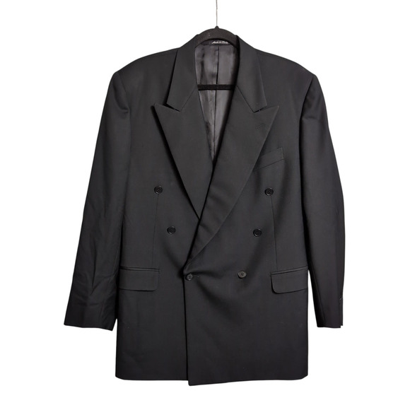 Pal Zileri Black Wool Double Breasted Blazer (54R/44R) Italian Power Suit Style - Picture 1 of 12